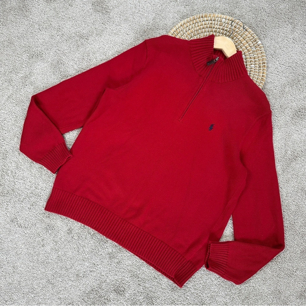 Polo by Ralph Lauren Men’s 100% Cotton 1/4 Zip Pullover Sweater Preppy in Red L